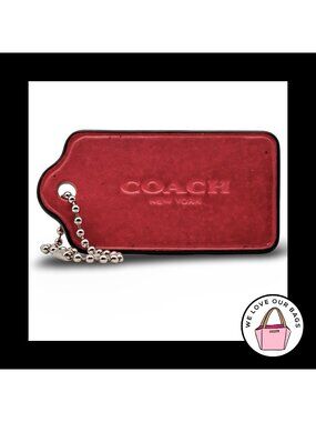 Huge 3.5" XL COACH NEW YORK Red Leather Key Fob Bag Charm Keychain Hang Tag